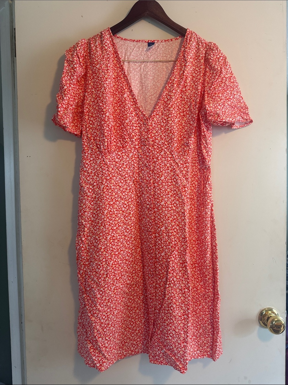 Old Navy Women’s Orange & White Floral Button Front Dress Sz Large Tall - Picture 2 of 6